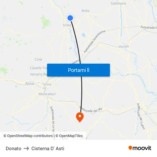Donato to Cisterna D' Asti map