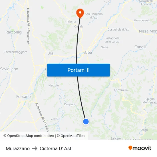 Murazzano to Cisterna D' Asti map