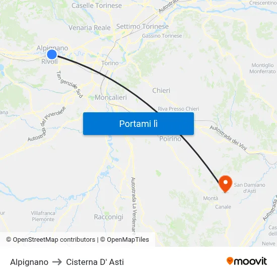 Alpignano to Cisterna D' Asti map
