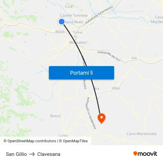 San Gillio to Clavesana map