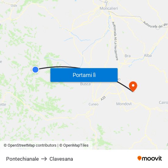 Pontechianale to Clavesana map