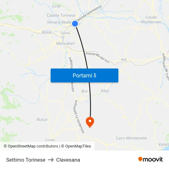 Settimo Torinese to Clavesana map