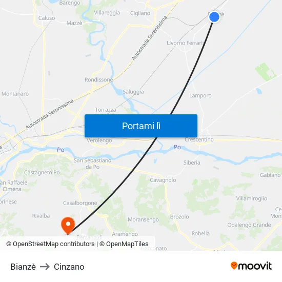 Bianzè to Cinzano map