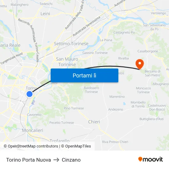 Torino Porta Nuova to Cinzano map