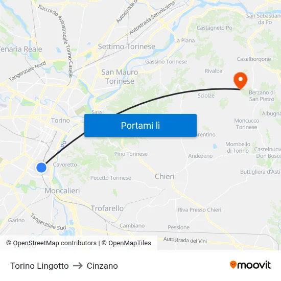 Torino Lingotto to Cinzano map