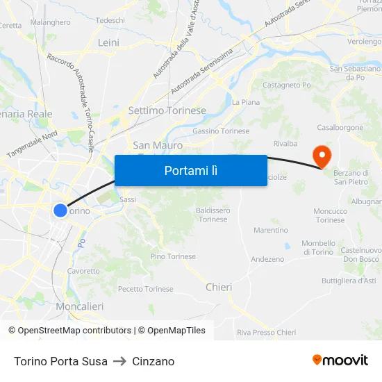 Torino Porta Susa to Cinzano map