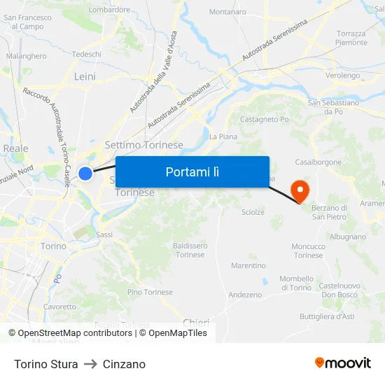 Torino Stura to Cinzano map