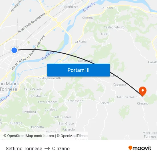 Settimo Torinese to Cinzano map