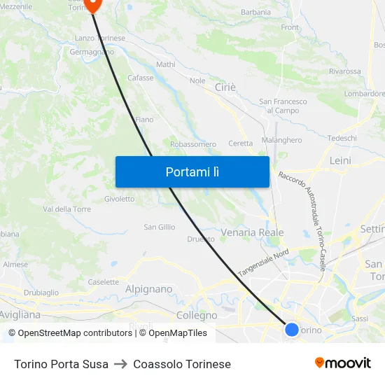Torino Porta Susa to Coassolo Torinese map
