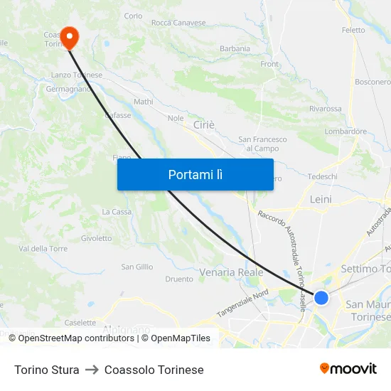 Torino Stura to Coassolo Torinese map