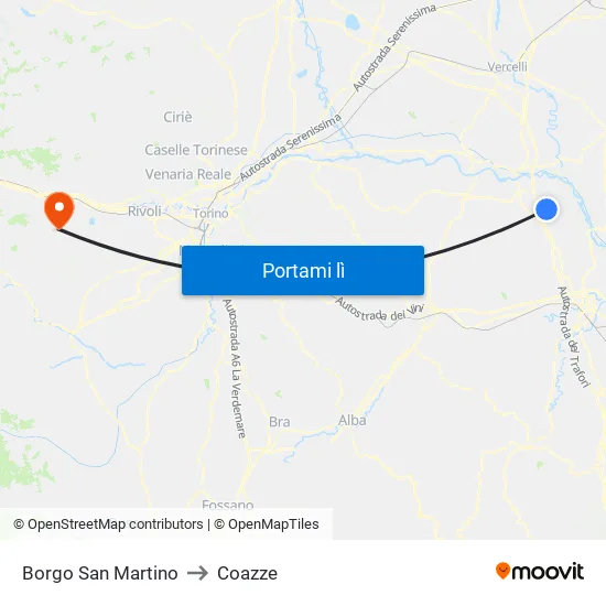 Borgo San Martino to Coazze map