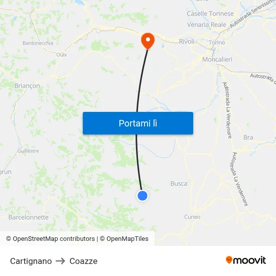 Cartignano to Coazze map