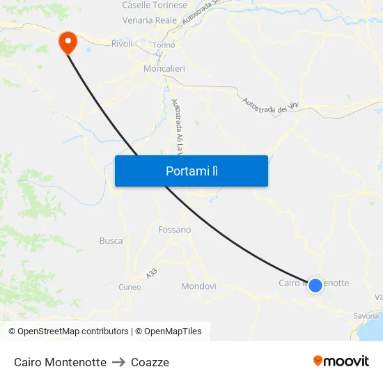 Cairo Montenotte to Coazze map