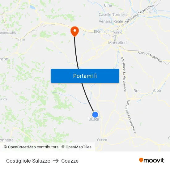 Costigliole Saluzzo to Coazze map