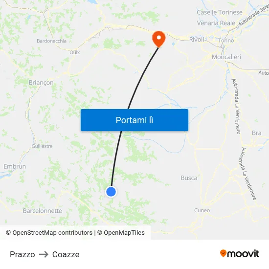 Prazzo to Coazze map