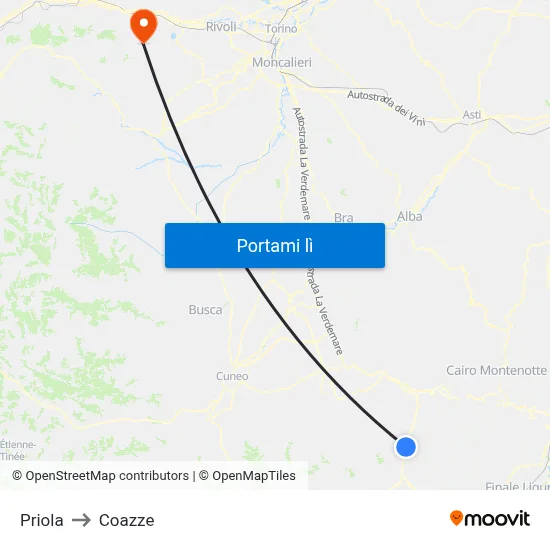 Priola to Coazze map
