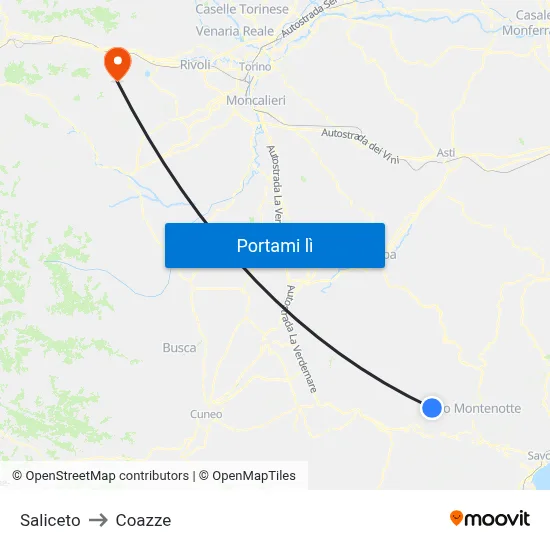 Saliceto to Coazze map