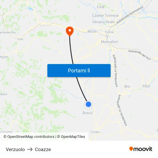 Verzuolo to Coazze map