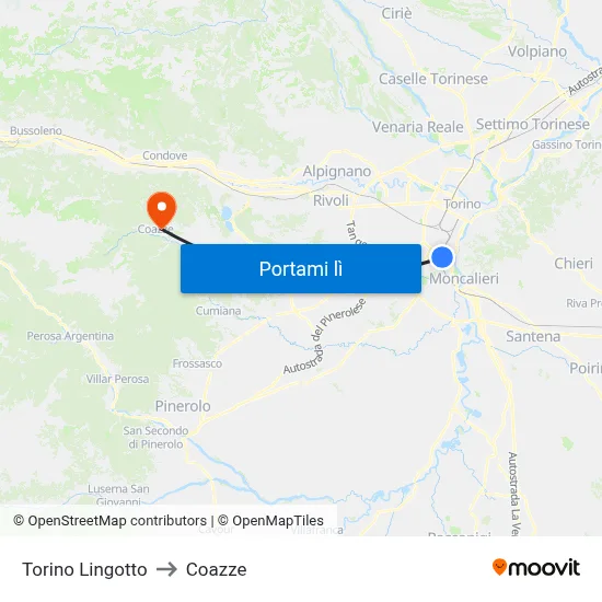 Torino Lingotto to Coazze map