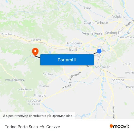 Torino Porta Susa to Coazze map
