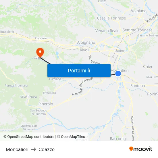 Moncalieri to Coazze map