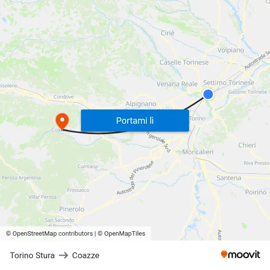 Torino Stura to Coazze map