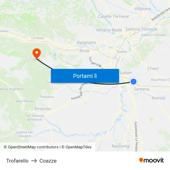Trofarello to Coazze map