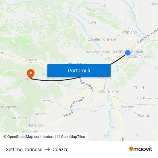 Settimo Torinese to Coazze map