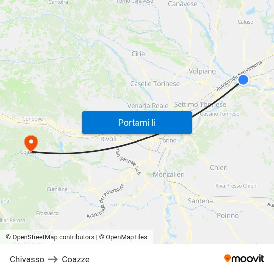 Chivasso to Coazze map