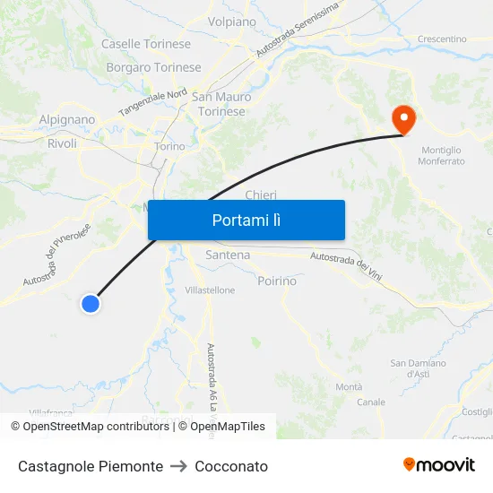 Castagnole Piemonte to Cocconato map