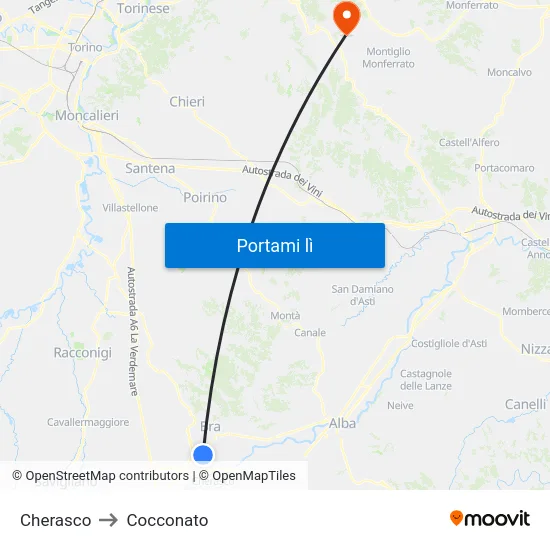 Cherasco to Cocconato map