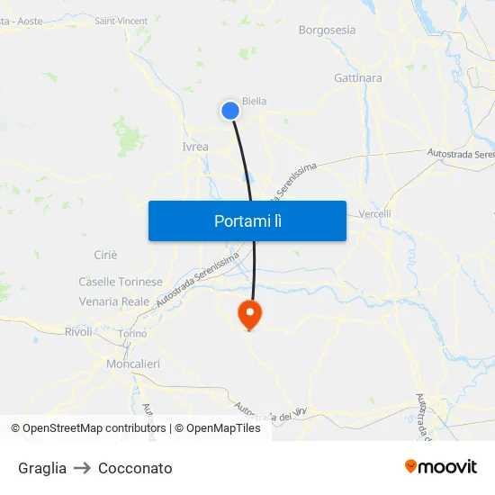 Graglia to Cocconato map