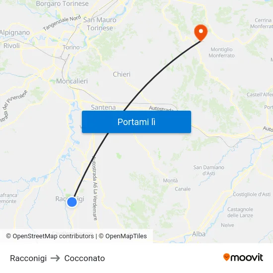 Racconigi to Cocconato map
