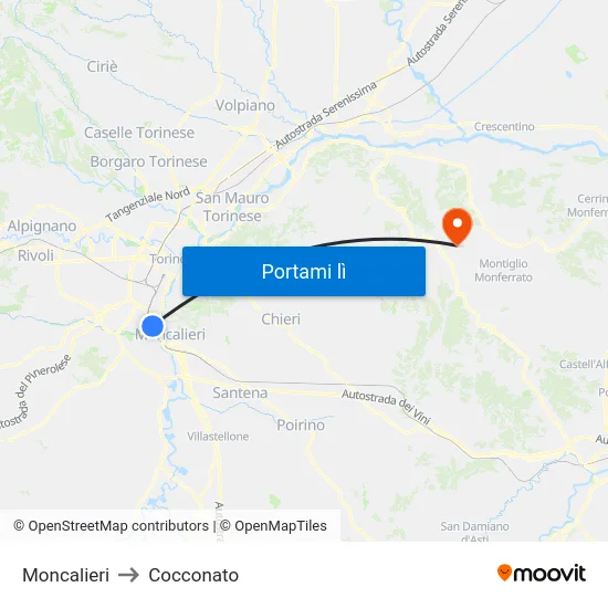 Moncalieri to Cocconato map
