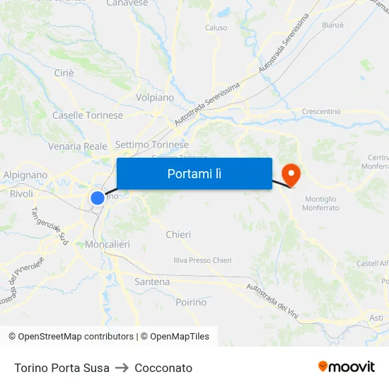 Torino Porta Susa to Cocconato map