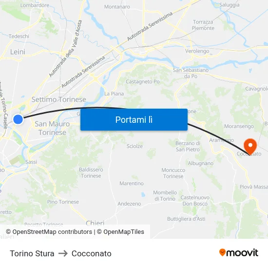 Torino Stura to Cocconato map