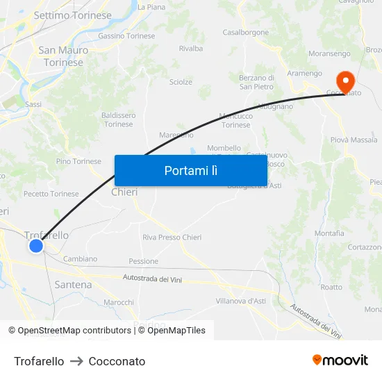 Trofarello to Cocconato map