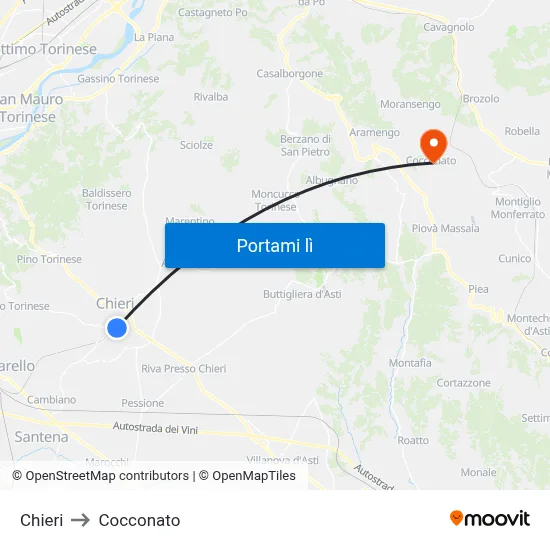 Chieri to Cocconato map