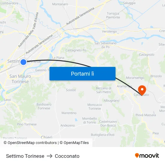 Settimo Torinese to Cocconato map