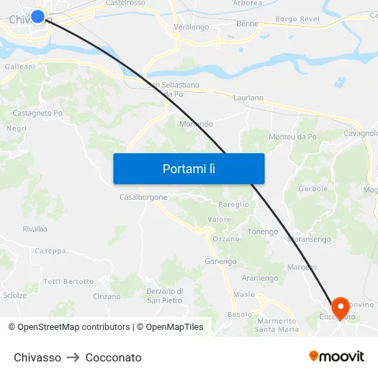 Chivasso to Cocconato map