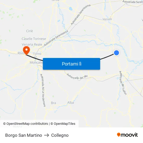 Borgo San Martino to Collegno map