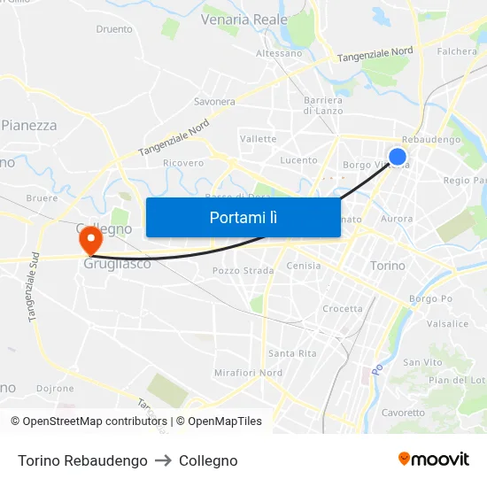 Torino Rebaudengo to Collegno map