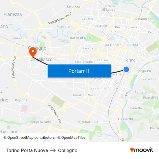 Torino Porta Nuova to Collegno map