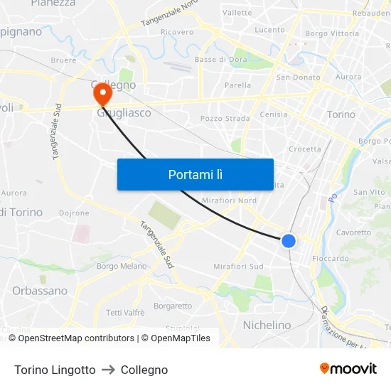 Torino Lingotto to Collegno map