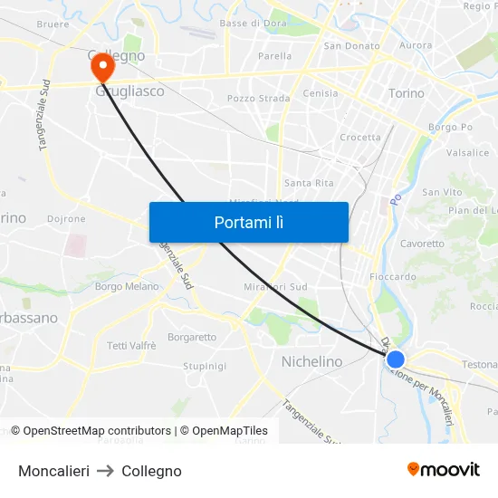 Moncalieri to Collegno map