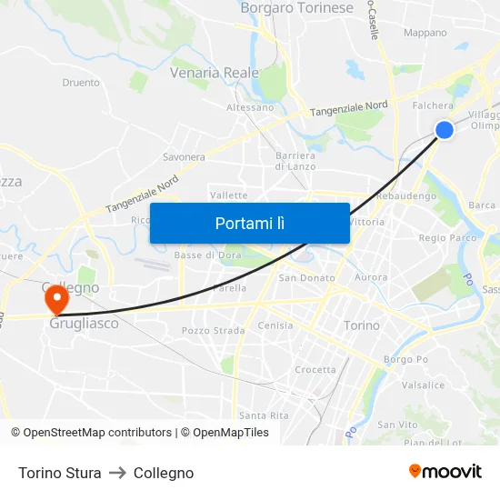Torino Stura to Collegno map