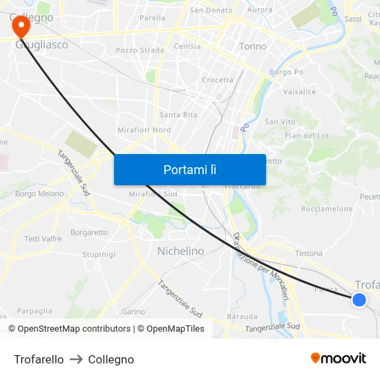 Trofarello to Collegno map