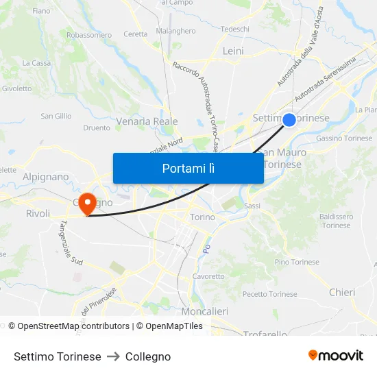 Settimo Torinese to Collegno map
