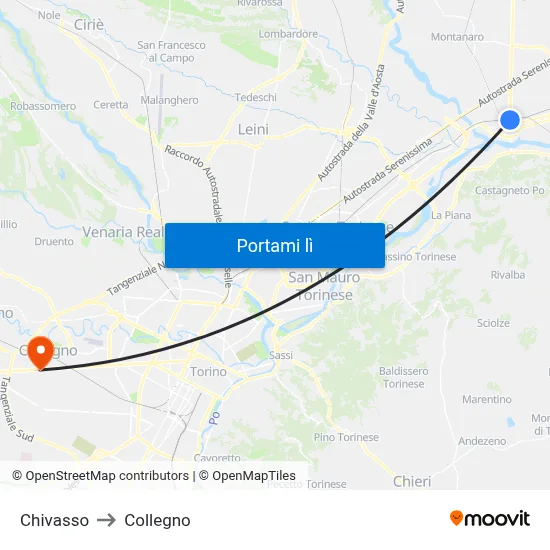 Chivasso to Collegno map