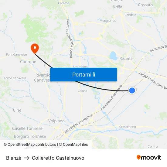 Bianzè to Colleretto Castelnuovo map
